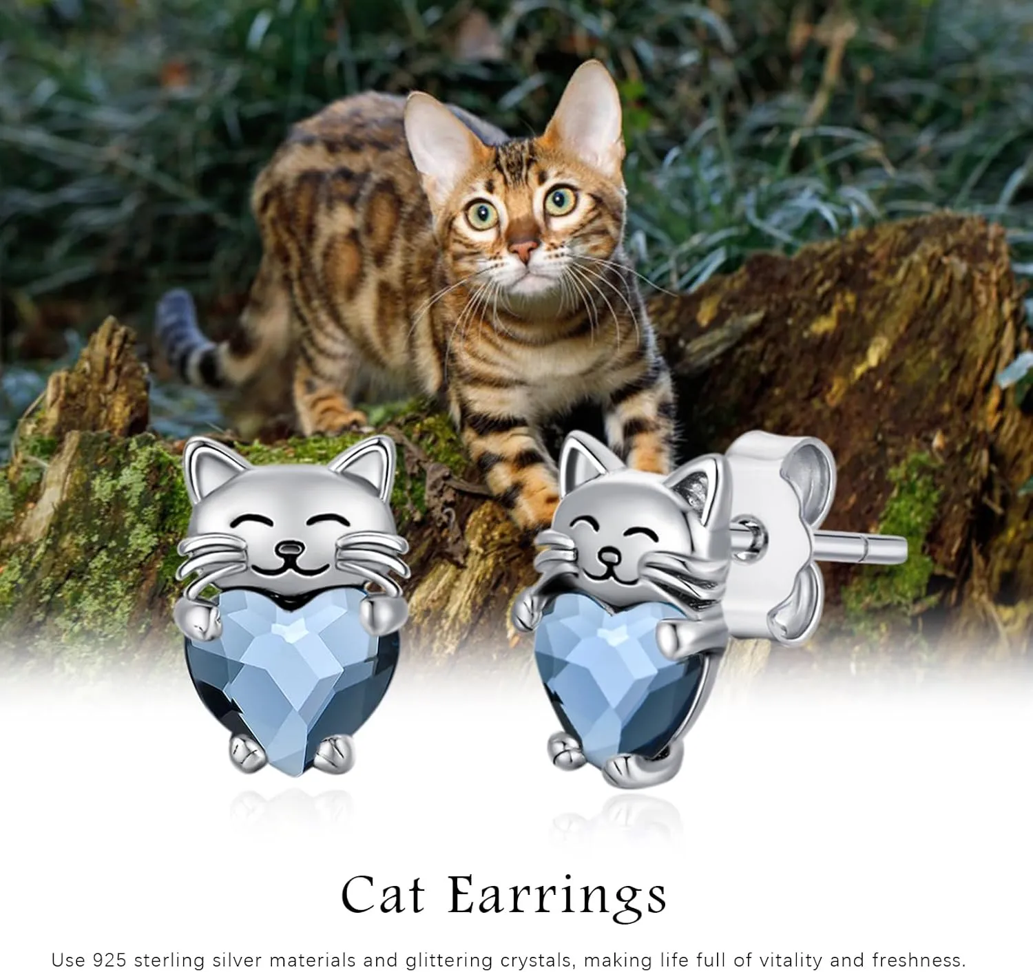 Cat Earrings 925 Sterling Silver Cute Pet Kitten Stud Earrings Cat Jewelry Gifts for Women Hypoallergenic Earrings for Sensitive Ears