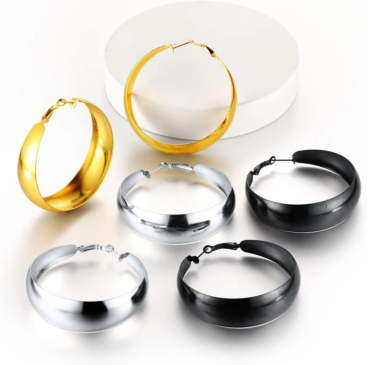ChainsHouse Hypoallergenic Hoop Earrings For Women, 316L Stainless Steel/Black/18K Real Gold Plated, Minimalist Jewelry Round Tube Hoops Fits Sensitive Ears |30mm 40mm 60mm 80mm, with Gift Box