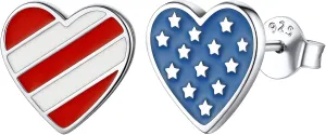 ChicSilver American Flag Earrings for Women Girls 925 Sterling Silver 4th of July Patriotic Earrings Hypoallergenic Star Heart Stud Independence Day Jewelry Gifts