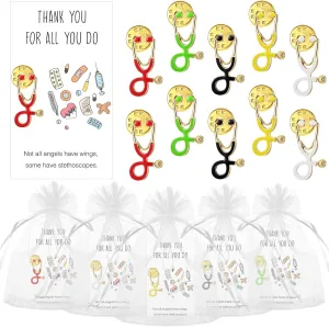 Cholemy 15 Set Nurse Pins 2025 CNA Week Nurse Gifts Stethoscope Brooch Pins Inspirational Enamel Lapel Button Bulk Appreciation Gift Set Thank You Cards for Medical Students Doctor Graduation Women
