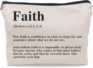 Christian Gifts for Women Faith, Christian Inspirational Makeup Bag Cosmetic Bags for Women, Religious Bible Verse Small Makeup Cosmetic Bag for Purse, Hebrews 11:1,6
