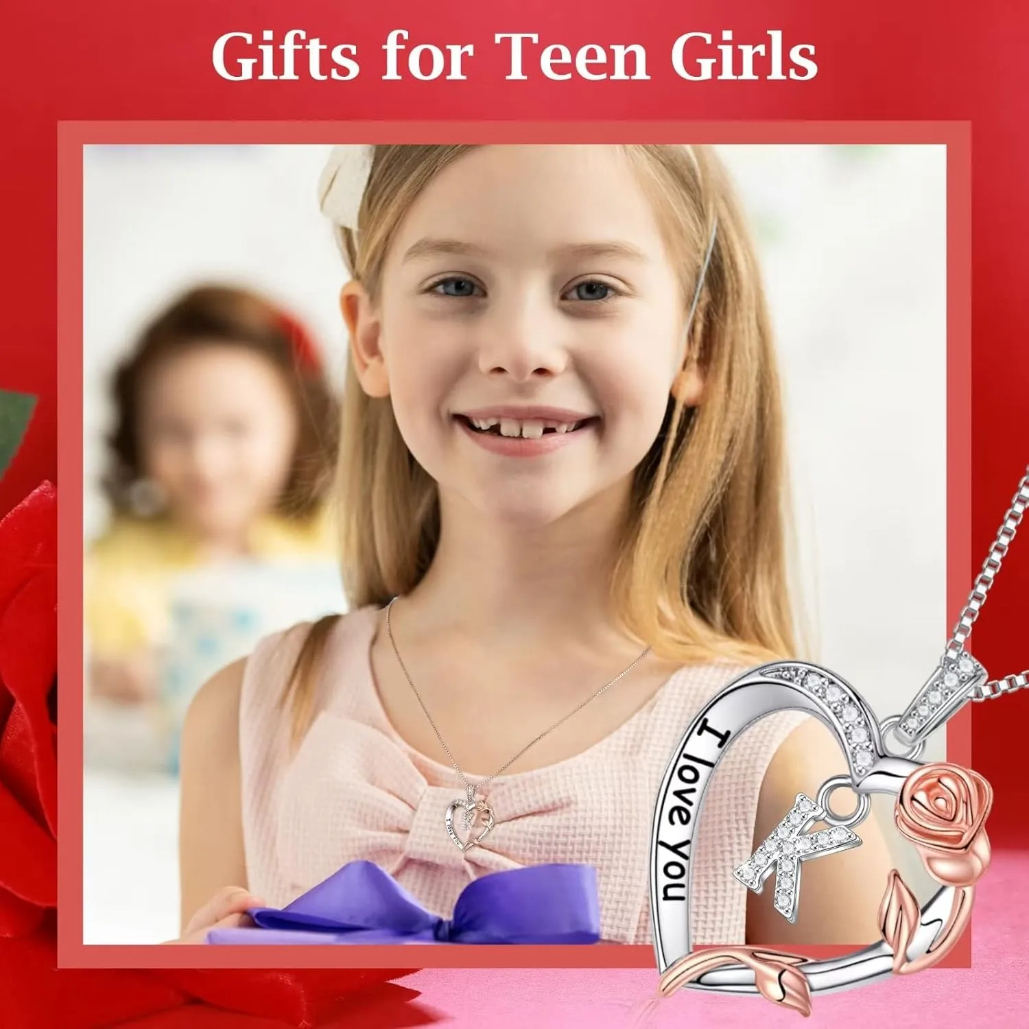 Christmas Jewelry for Women - S925 Sterling Silver Rose Heart Initial Necklace for Wife, Mom, Girlfriend