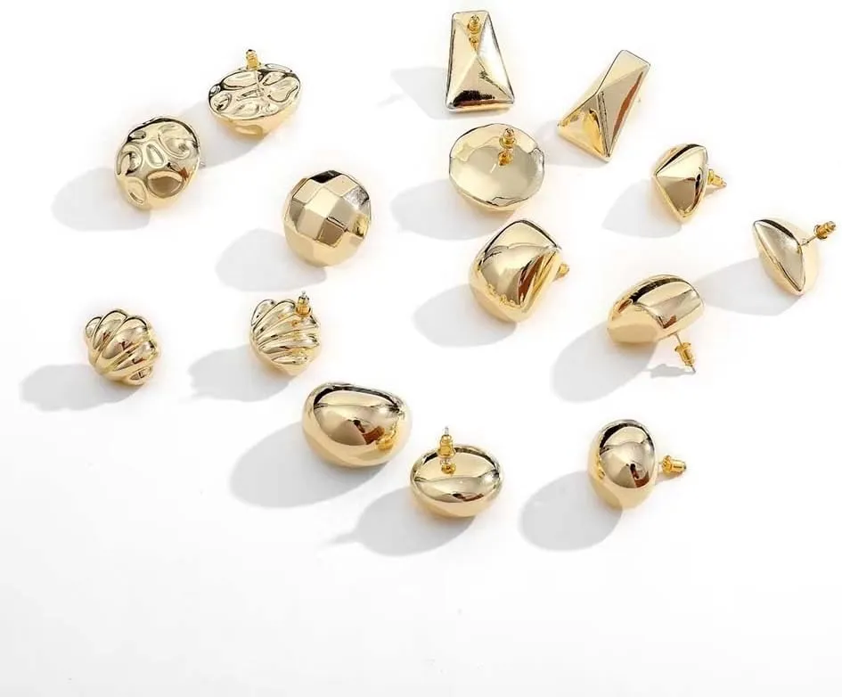Chunky Gold Earrings for Women 14K Gold Plated Hypoallergenic Stud Earrings Lightweight Earrings Gold Statement Earrings for Women Trendy Gold Jewelry