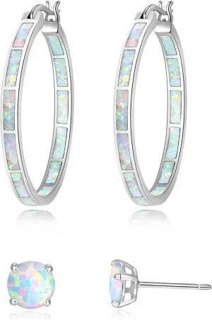 CiNily Opal Hoop Earrings,Women Jewelry Rhodium Plated/Rose Gold or Yellow Gold Plated Gemstone Big Hoop Earrings 32mm