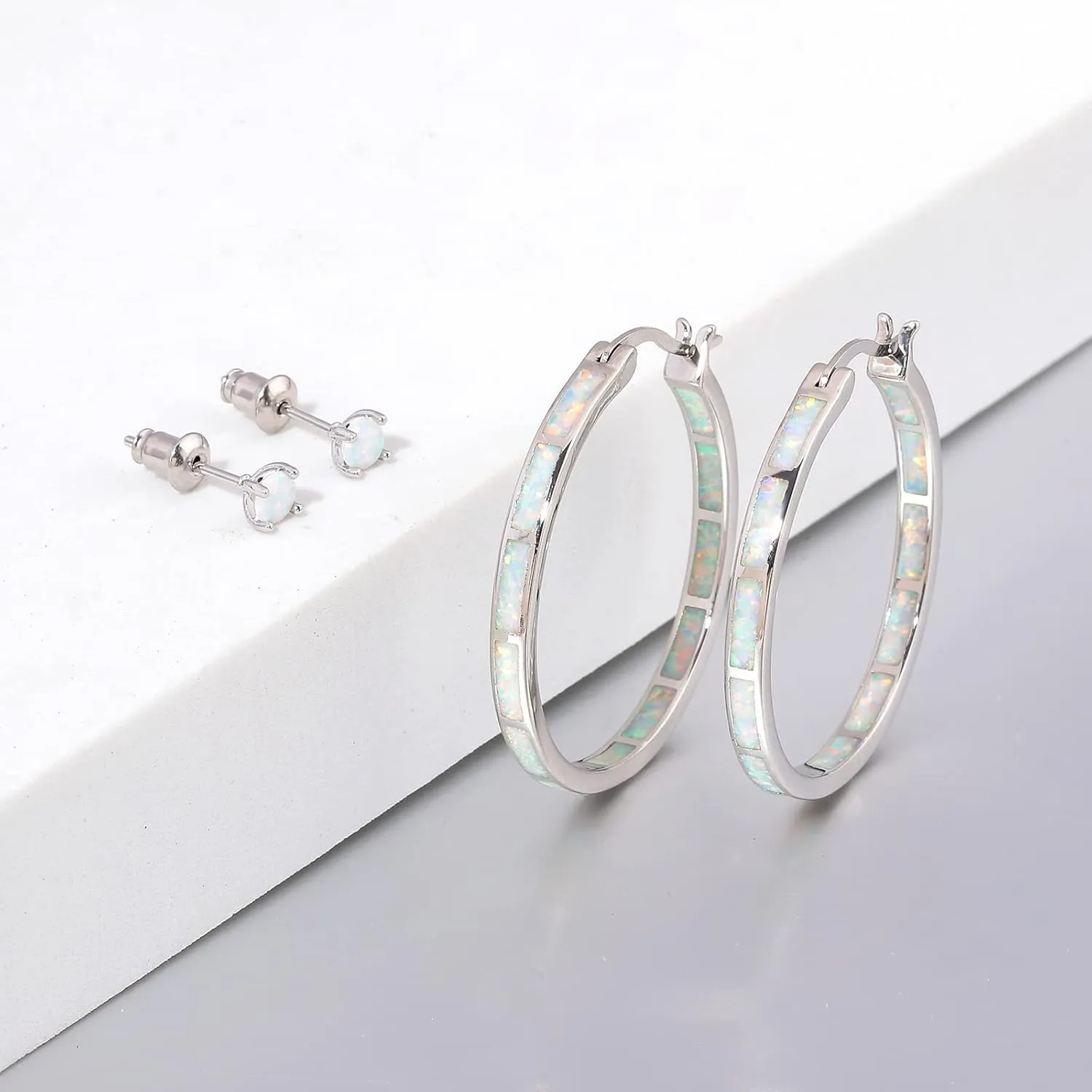 CiNily Opal Hoop Earrings,Women Jewelry Rhodium Plated/Rose Gold or Yellow Gold Plated Gemstone Big Hoop Earrings 32mm