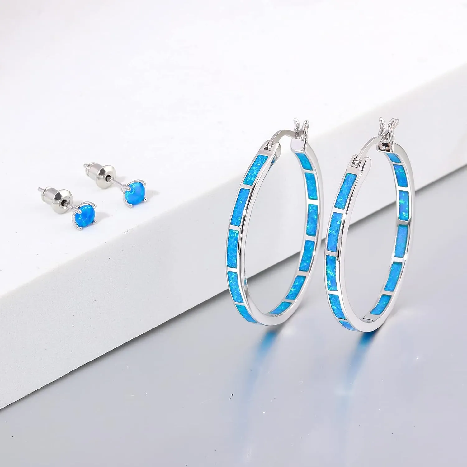CiNily Opal Hoop Earrings,Women Jewelry Rhodium Plated/Rose Gold or Yellow Gold Plated Gemstone Big Hoop Earrings 32mm