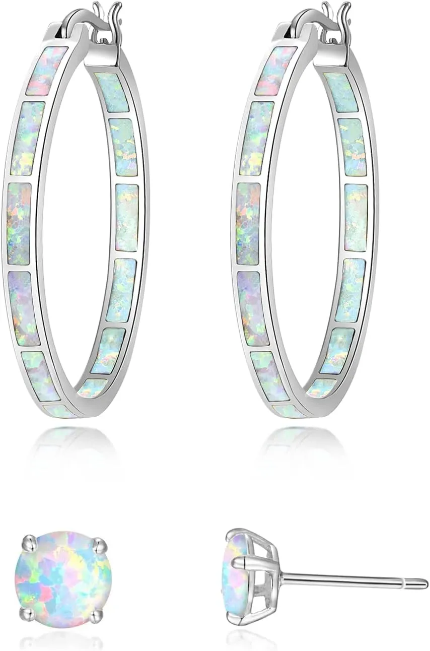 CiNily Opal Hoop Earrings,Women Jewelry Rhodium Plated/Rose Gold or Yellow Gold Plated Gemstone Big Hoop Earrings 32mm