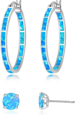 CiNily Opal Hoop Earrings,Women Jewelry Rhodium Plated/Rose Gold or Yellow Gold Plated Gemstone Big Hoop Earrings 32mm