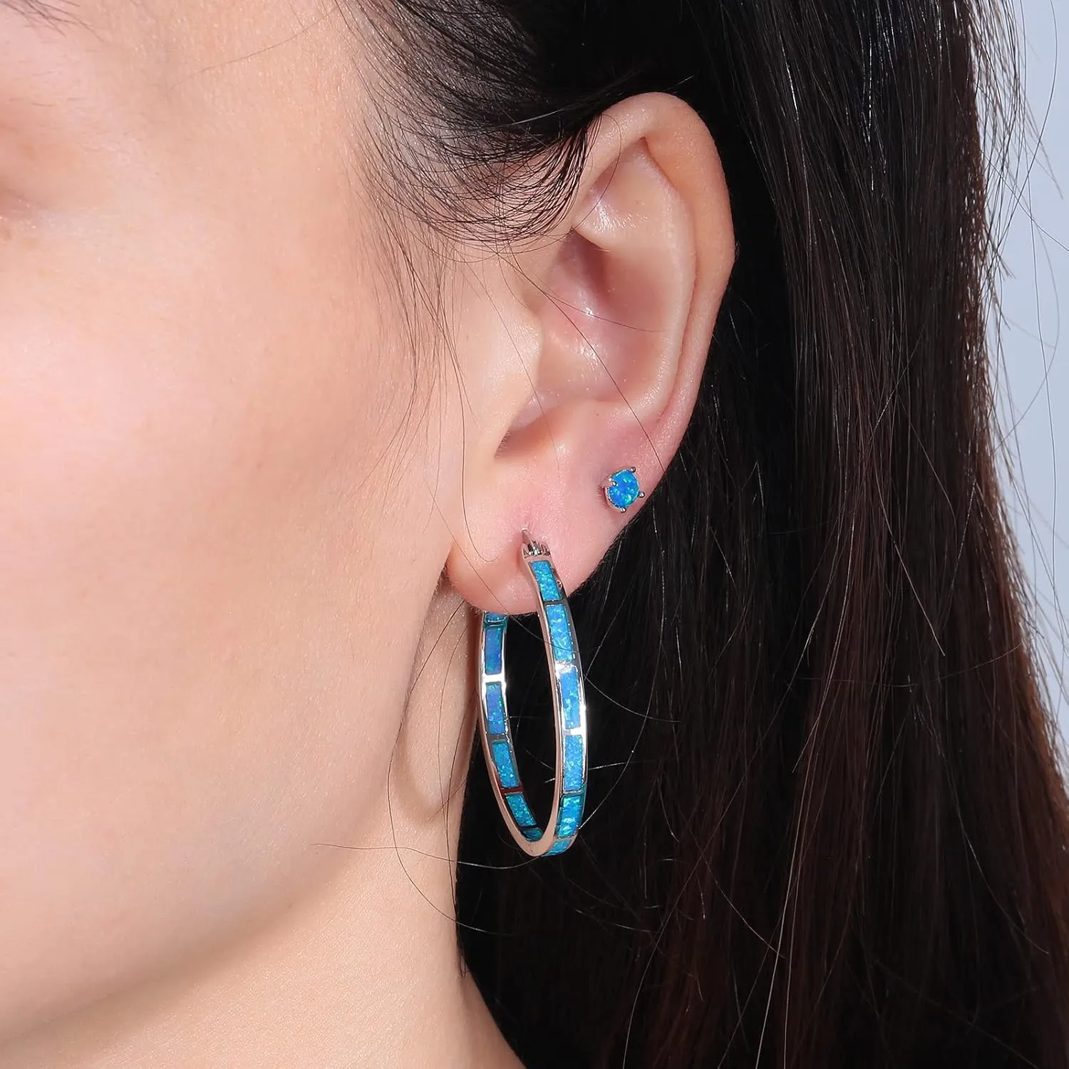 CiNily Opal Hoop Earrings,Women Jewelry Rhodium Plated/Rose Gold or Yellow Gold Plated Gemstone Big Hoop Earrings 32mm