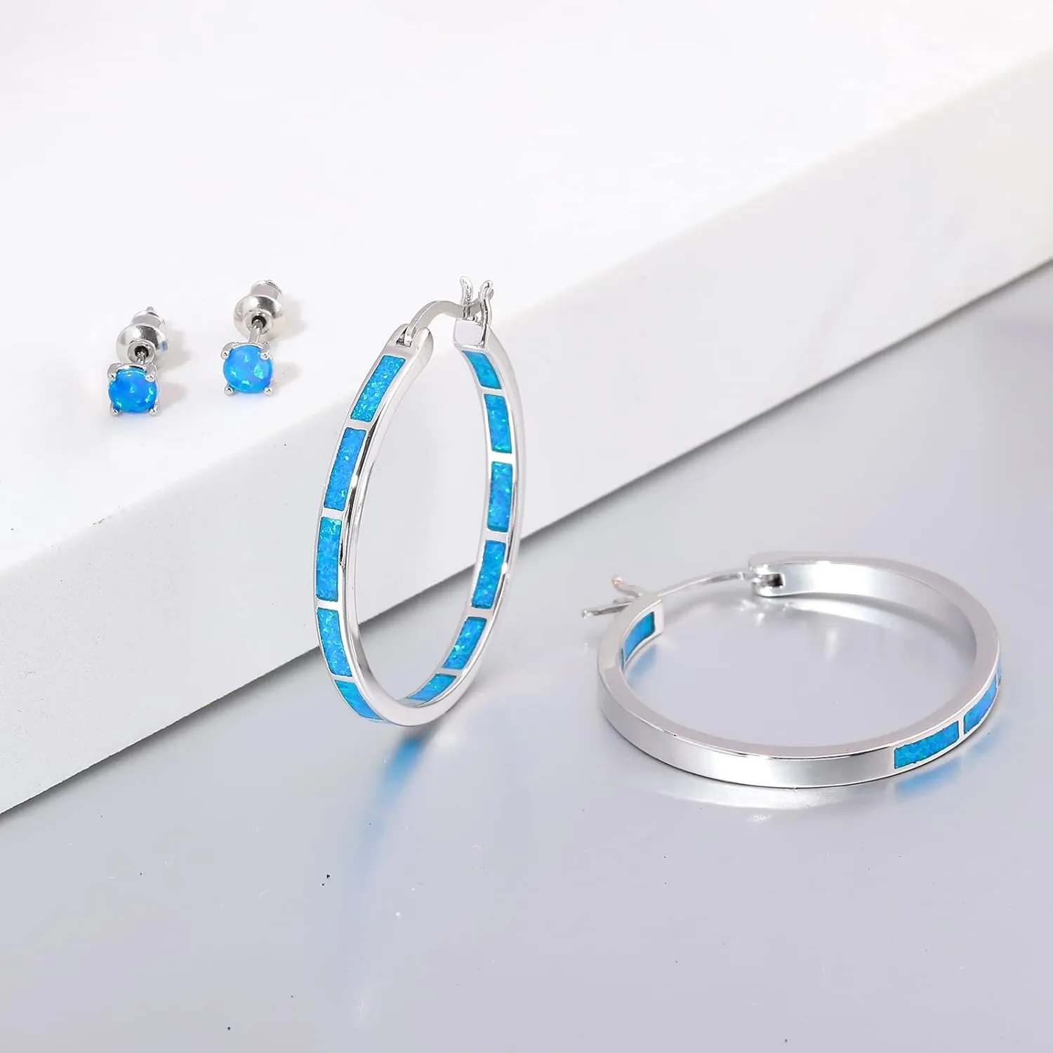 CiNily Opal Hoop Earrings,Women Jewelry Rhodium Plated/Rose Gold or Yellow Gold Plated Gemstone Big Hoop Earrings 32mm