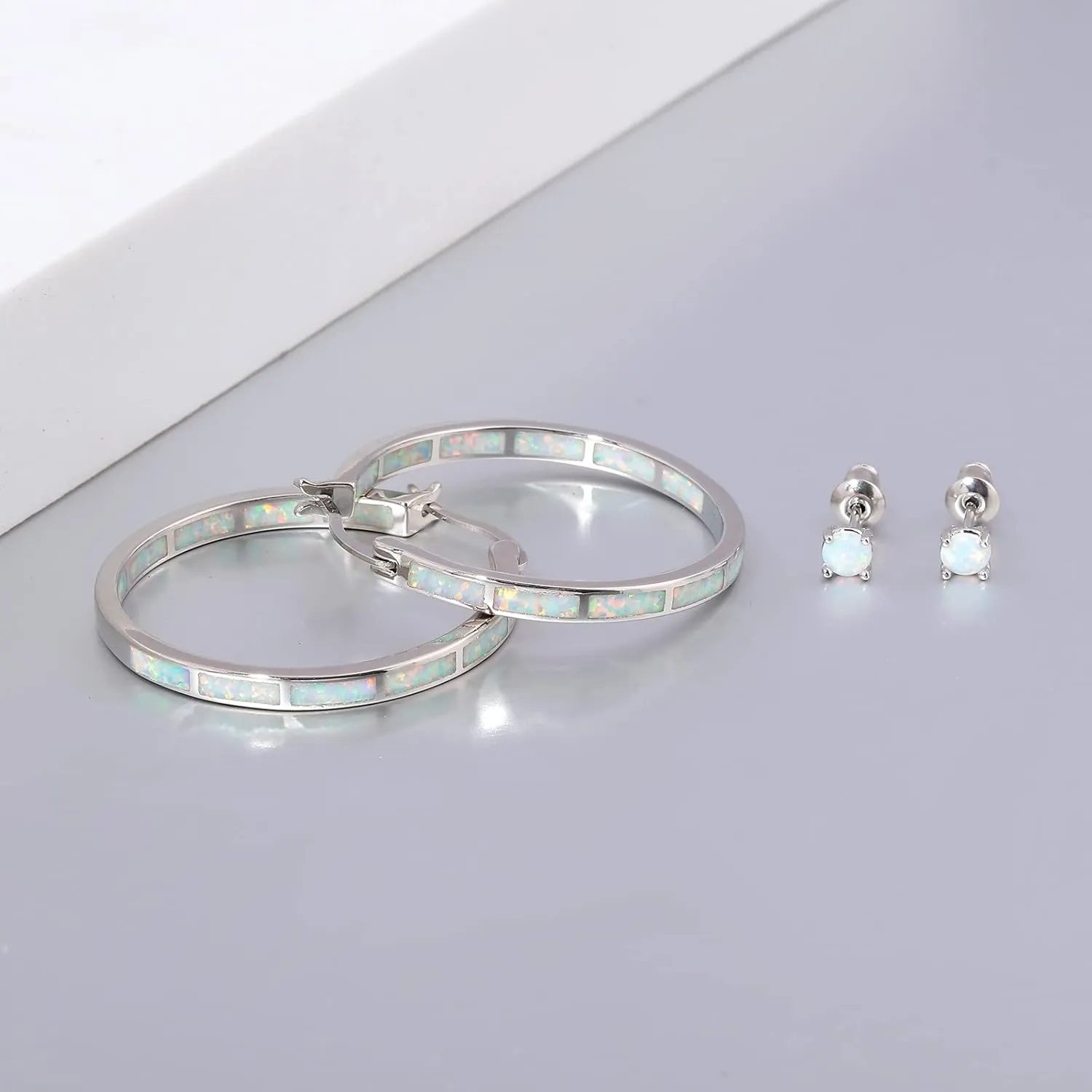 CiNily Opal Hoop Earrings,Women Jewelry Rhodium Plated/Rose Gold or Yellow Gold Plated Gemstone Big Hoop Earrings 32mm