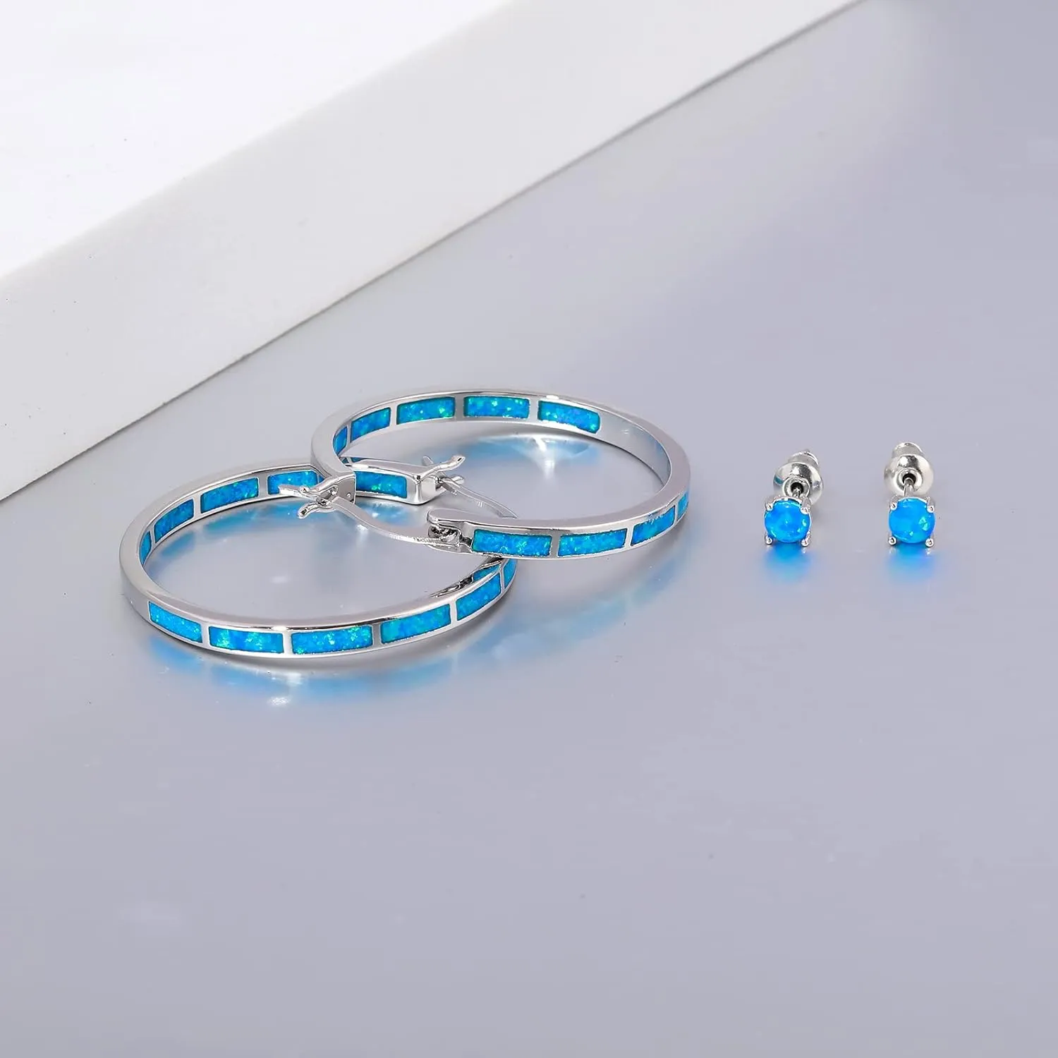 CiNily Opal Hoop Earrings,Women Jewelry Rhodium Plated/Rose Gold or Yellow Gold Plated Gemstone Big Hoop Earrings 32mm
