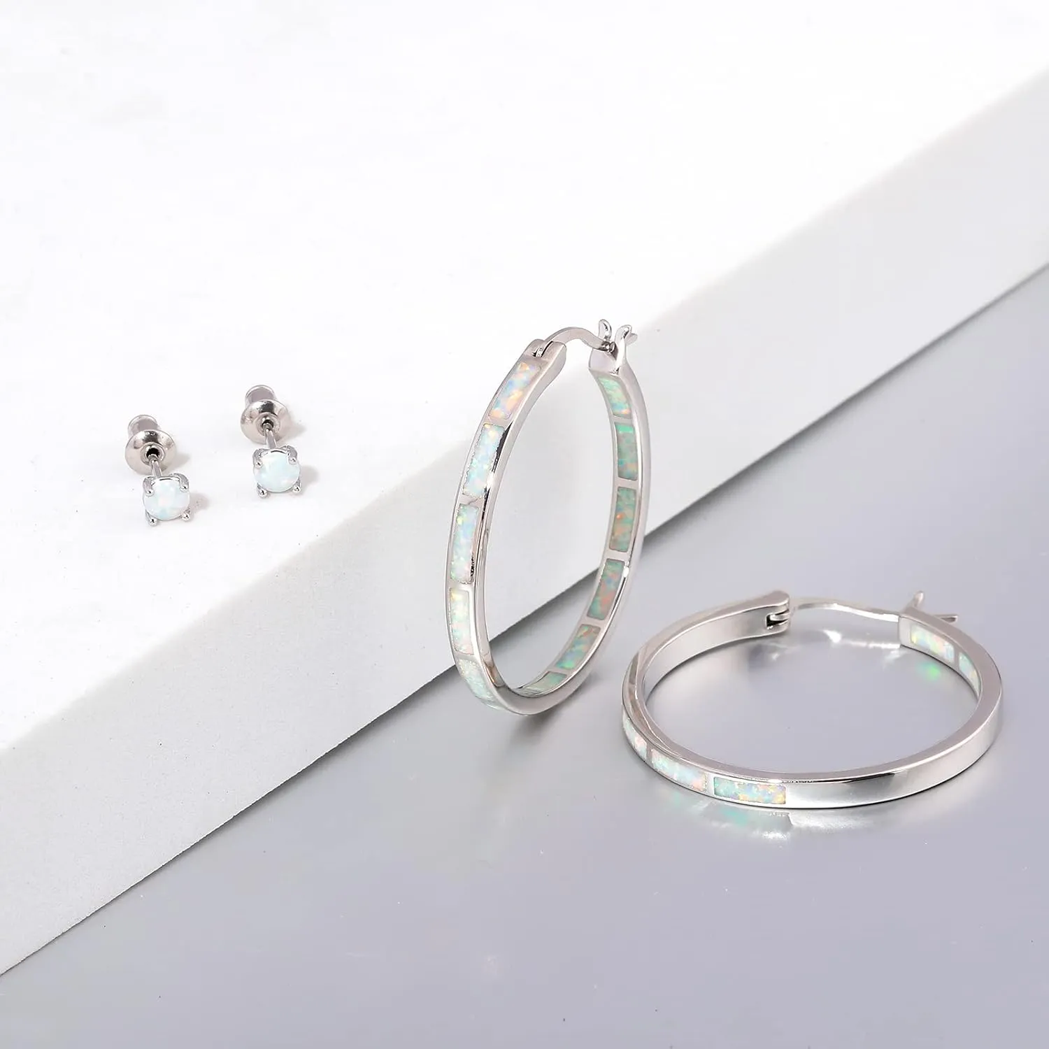 CiNily Opal Hoop Earrings,Women Jewelry Rhodium Plated/Rose Gold or Yellow Gold Plated Gemstone Big Hoop Earrings 32mm