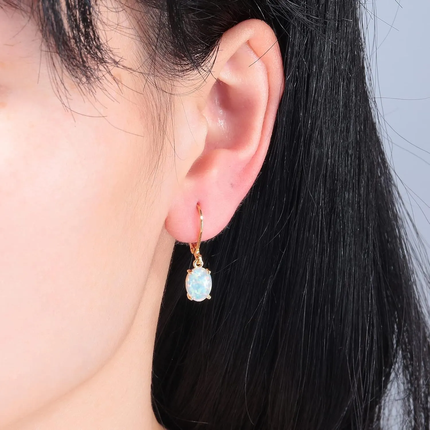 CiNily Oval Cut Opal Dangle Earrings for Women 14K Gold Plated Fire Opal Rhodium Plated Leverback Gemstone Drop Earrings Jewelry Mothers Day Gift for Her