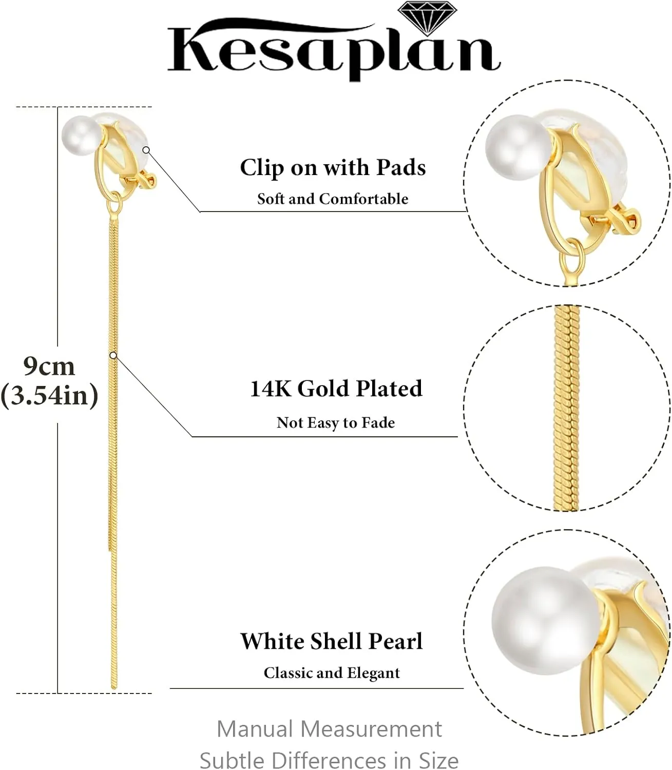 Clip on Earrings for Women 14K Gold Plated Long Dangle White Pearl Earrings Simple No Piercing Hoop Stud Earrings Lightweight Curve Tassel Chain Ear Clips Minimalist Jewelry Wedding Christmas Gift