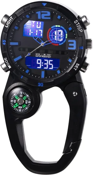 Clip on Multi-Function Digital Carabiner Watch Backpack Fob Watch for Men and Women with Alarm Clock Date Week for Nurses Doctors Chefs Climbers Home Office Outdoor Use