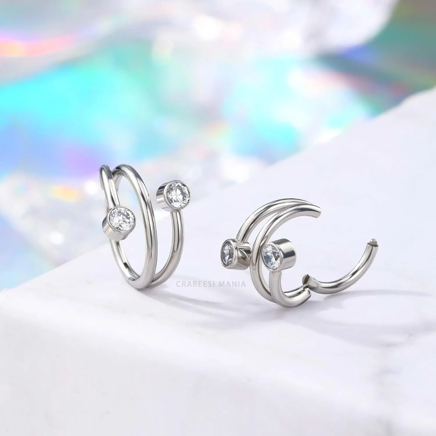 CM Crareesi Mania Helix Hoop Earrings - 316L Stainless Steel Cartilage Earrings - 16G Double Helix & Daith Piercing Jewelry