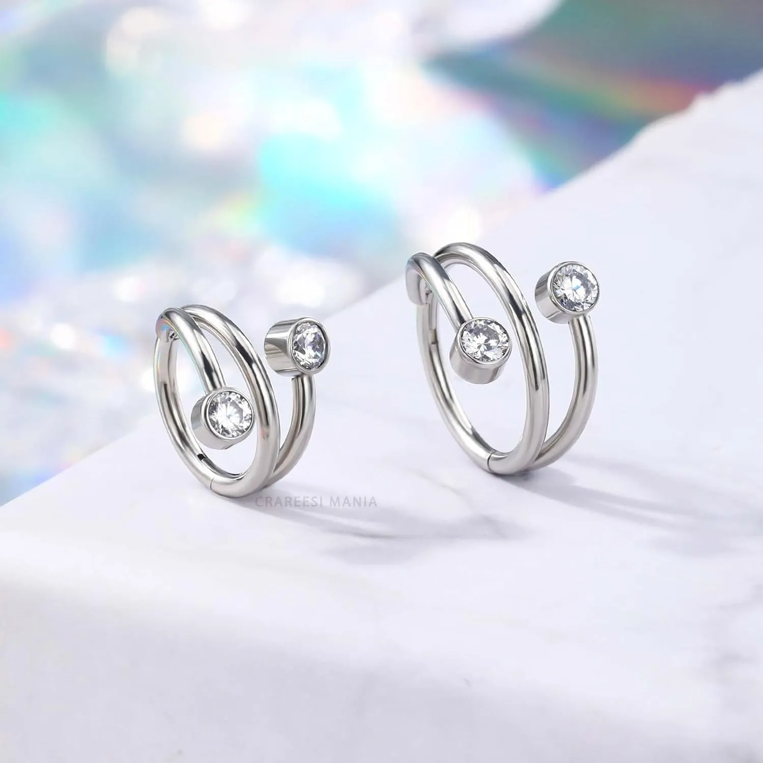 CM Crareesi Mania Helix Hoop Earrings - 316L Stainless Steel Cartilage Earrings - 16G Double Helix & Daith Piercing Jewelry