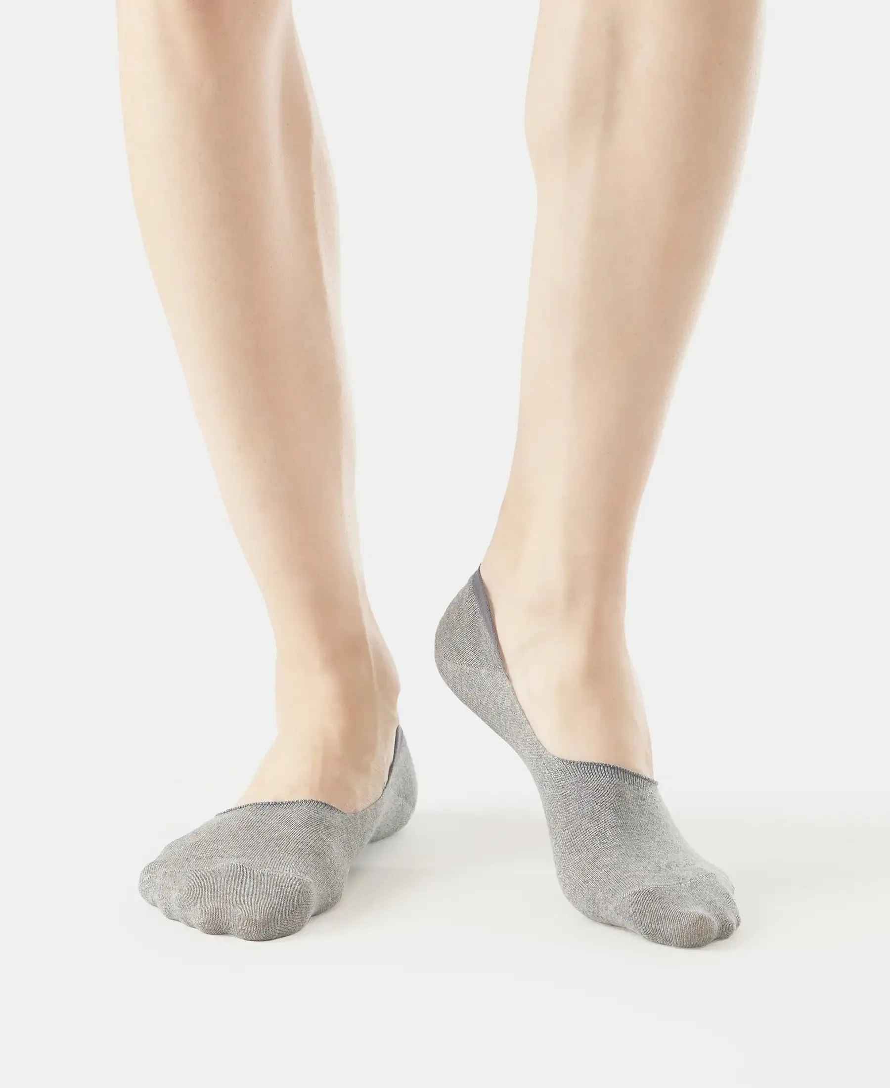 Compact Cotton Elastane Stretch No Show Socks With StayFresh Treatment - Mid Grey Melange (Pack of 2)