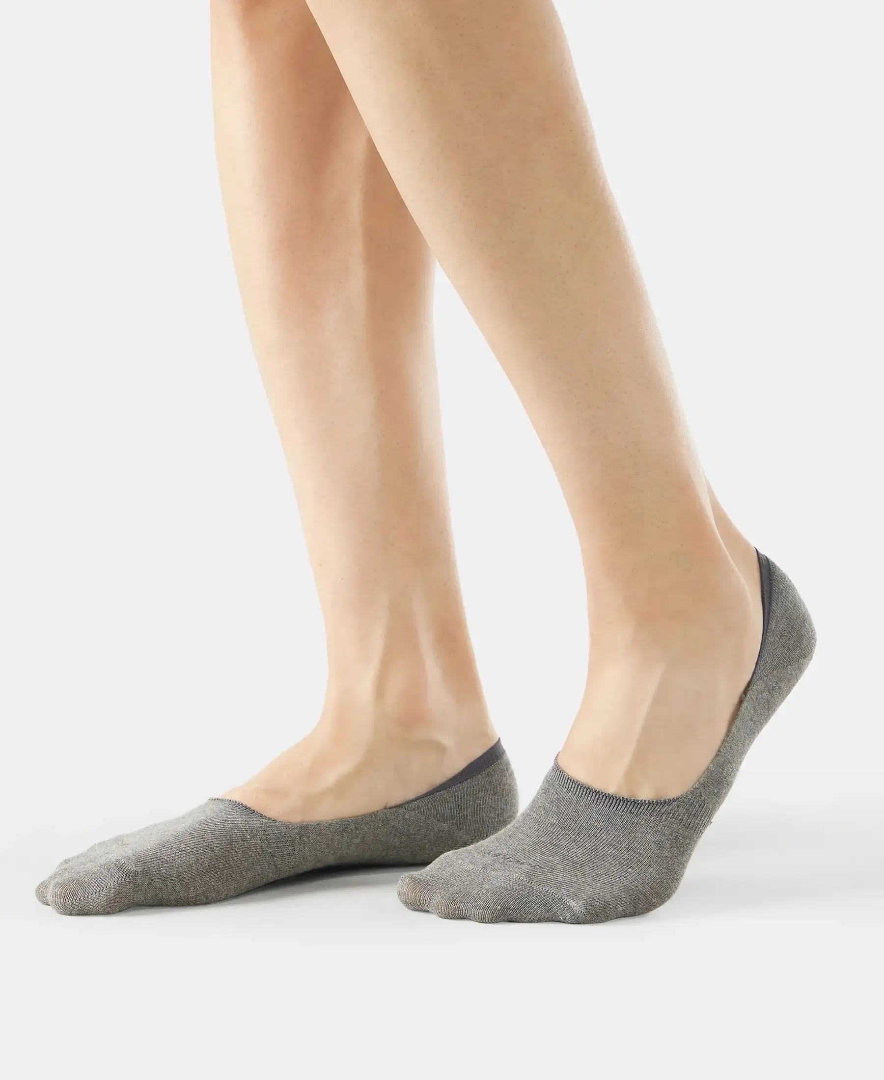 Compact Cotton Elastane Stretch No Show Socks With StayFresh Treatment - Mid Grey Melange (Pack of 2)