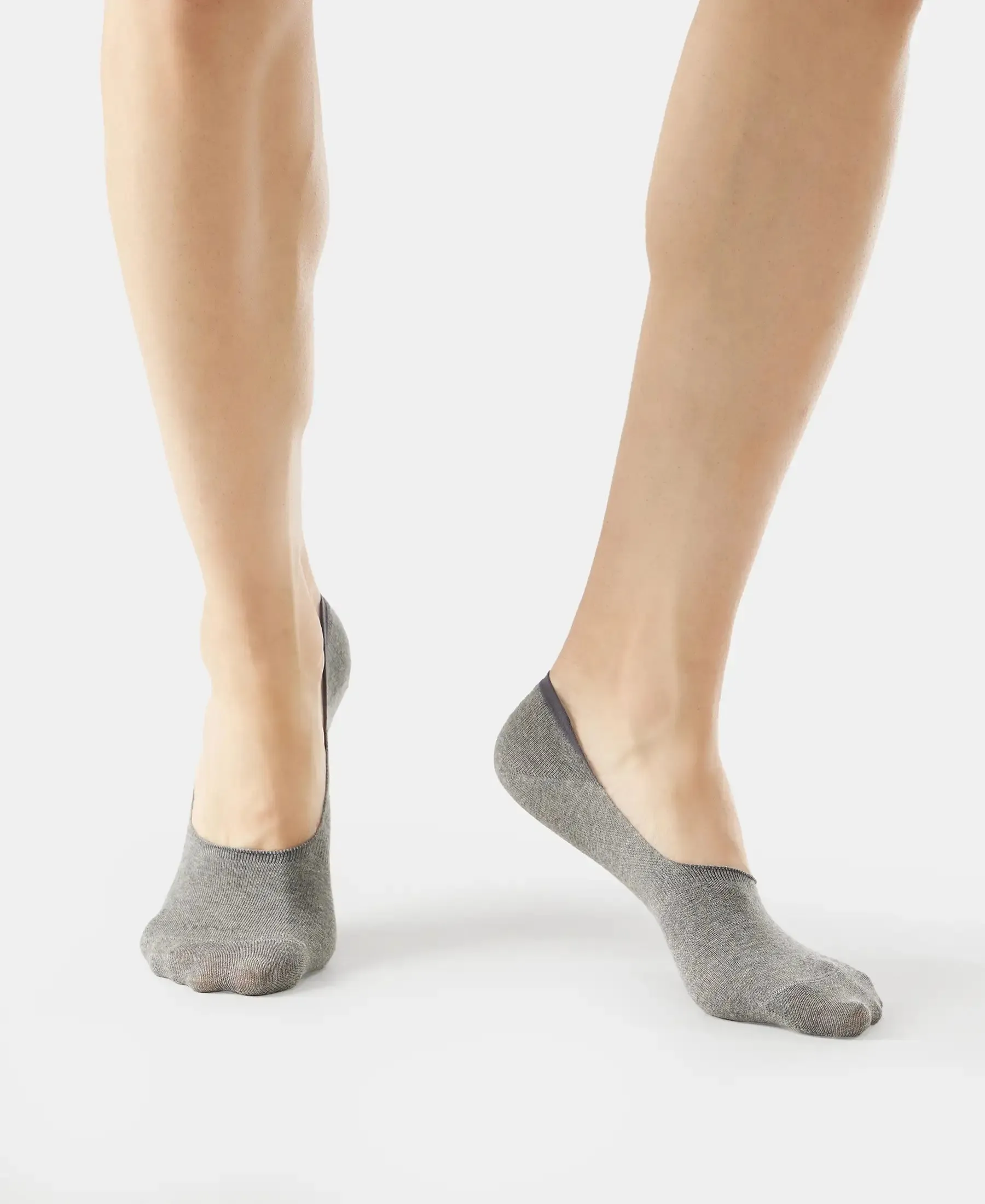 Compact Cotton Elastane Stretch No Show Socks With StayFresh Treatment - Mid Grey Melange (Pack of 2)