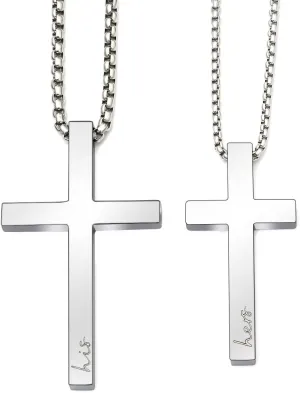 Couple Cross Necklace Set His Hers Stainless Steel Pendant Necklace for Womens Mens