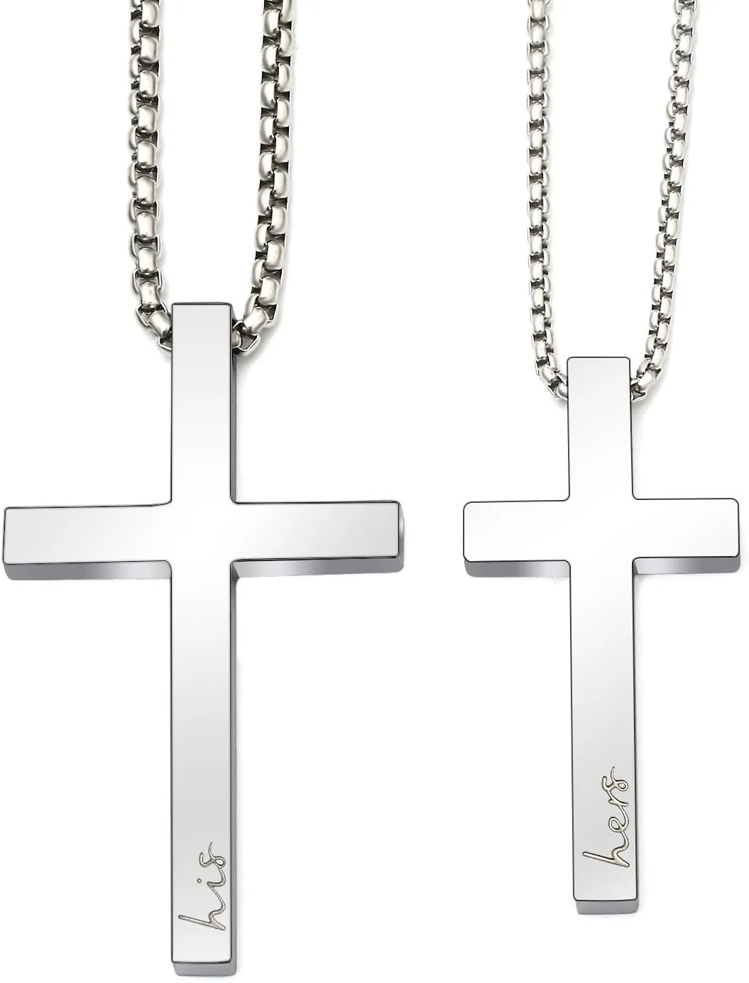 Couple Cross Necklace Set His Hers Stainless Steel Pendant Necklace for Womens Mens