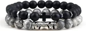 Cross Bracelets Set Hot Men Natural Wood Beads Lava Tiger Eye Stone Onyx Meditation Prayer Bracelet Women Yoga Jewelry Pulseras,Set 8