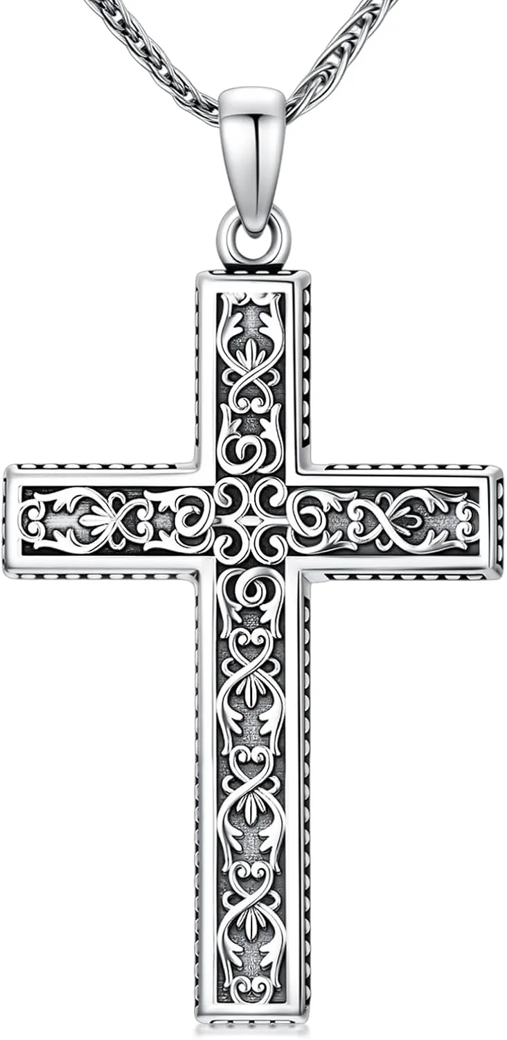 Cross Necklace for Men 925 Sterling Silver Celtic Cross Pendant Christian Jewelry Religious Christmas Gifts for Women