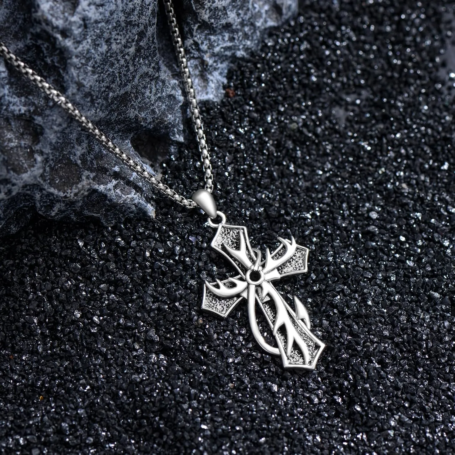 Cross Necklace for Men Fish Hook Antler Pendant 925 Sterling Silver Deer Antler Jewelry Hunting Gifts for Men Boyfriend