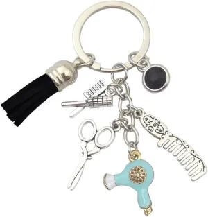 Cute Comb Scissors Hair Dryer Car Key Chain Ring Barber Hairdressers Hair Stylist Keychain Pendant For Backpack Purse