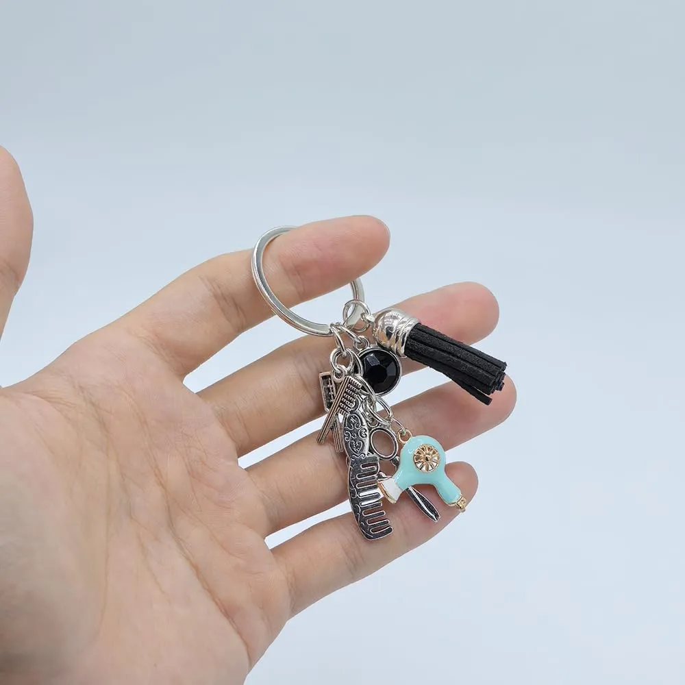 Cute Comb Scissors Hair Dryer Car Key Chain Ring Barber Hairdressers Hair Stylist Keychain Pendant For Backpack Purse