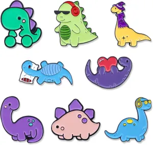 Cute Dinosaur Enamel Lapel Pin Set, LEEFONE 8 PCS Cartoon Animal Brooch Pin, Novelty Animal Pattern Badges Brooch Pins for Clothing Bags Jackets Accessories Supplies DIY Crafts Women Men