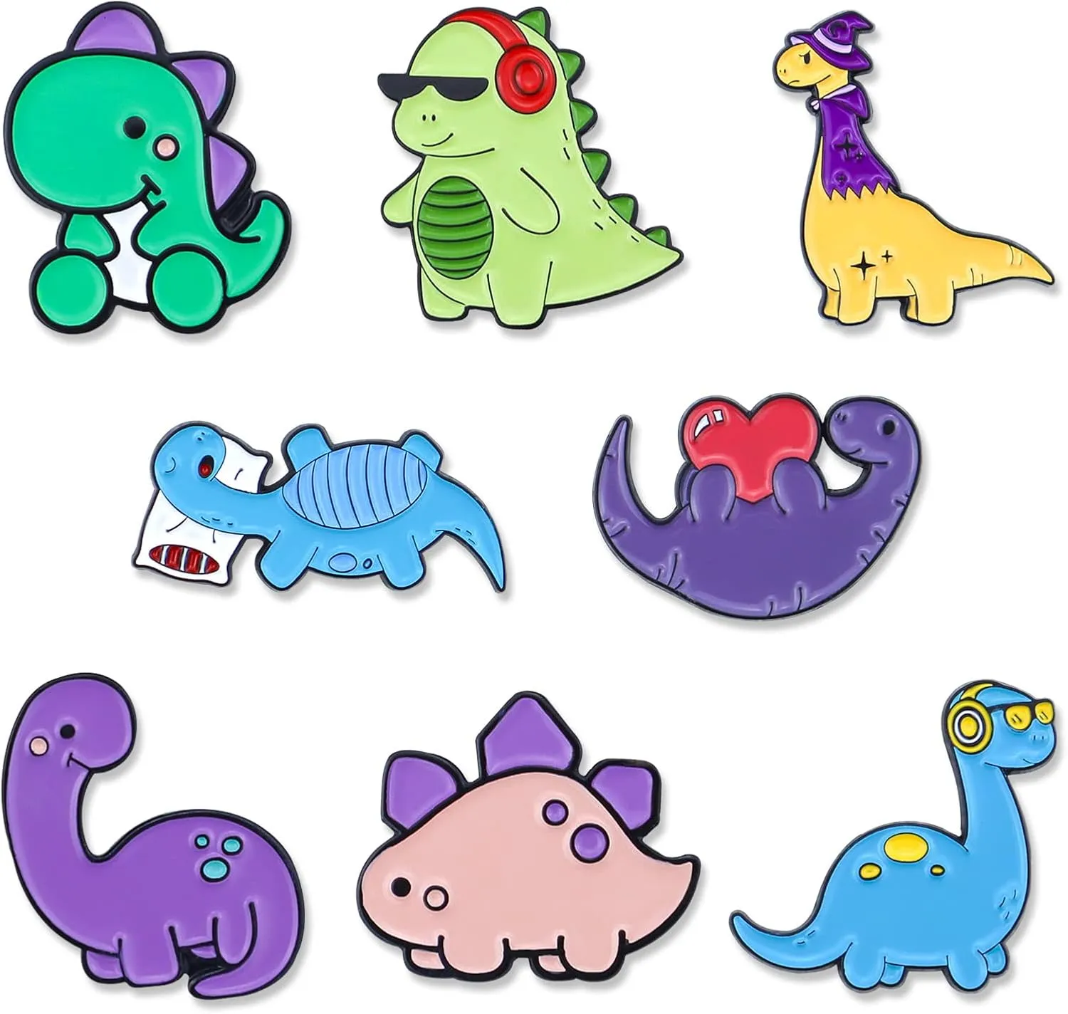 Cute Dinosaur Enamel Lapel Pin Set, LEEFONE 8 PCS Cartoon Animal Brooch Pin, Novelty Animal Pattern Badges Brooch Pins for Clothing Bags Jackets Accessories Supplies DIY Crafts Women Men