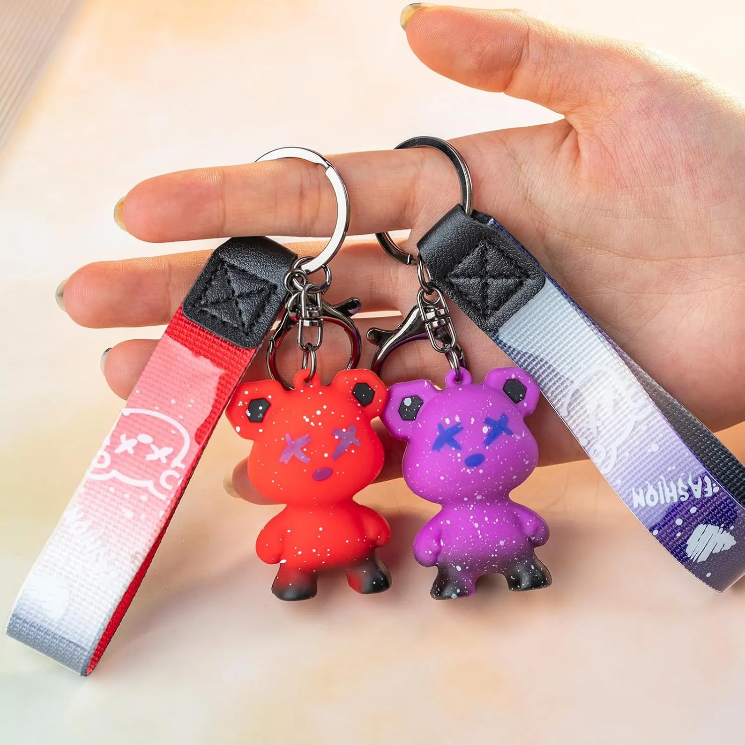 Cute Kawaii Bear Keychain, Backpack Key Chain Accessories Wristlet Key chain Car Charms 