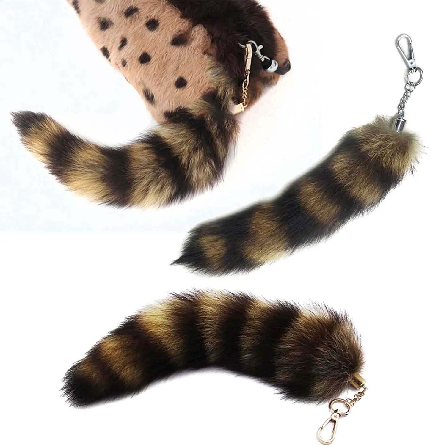 Cute -Racoon Tail Keychain Pendant Key-Chain Bags Charm Keys-Holder Couple Keyrings for Backpack Car Decoration Silver