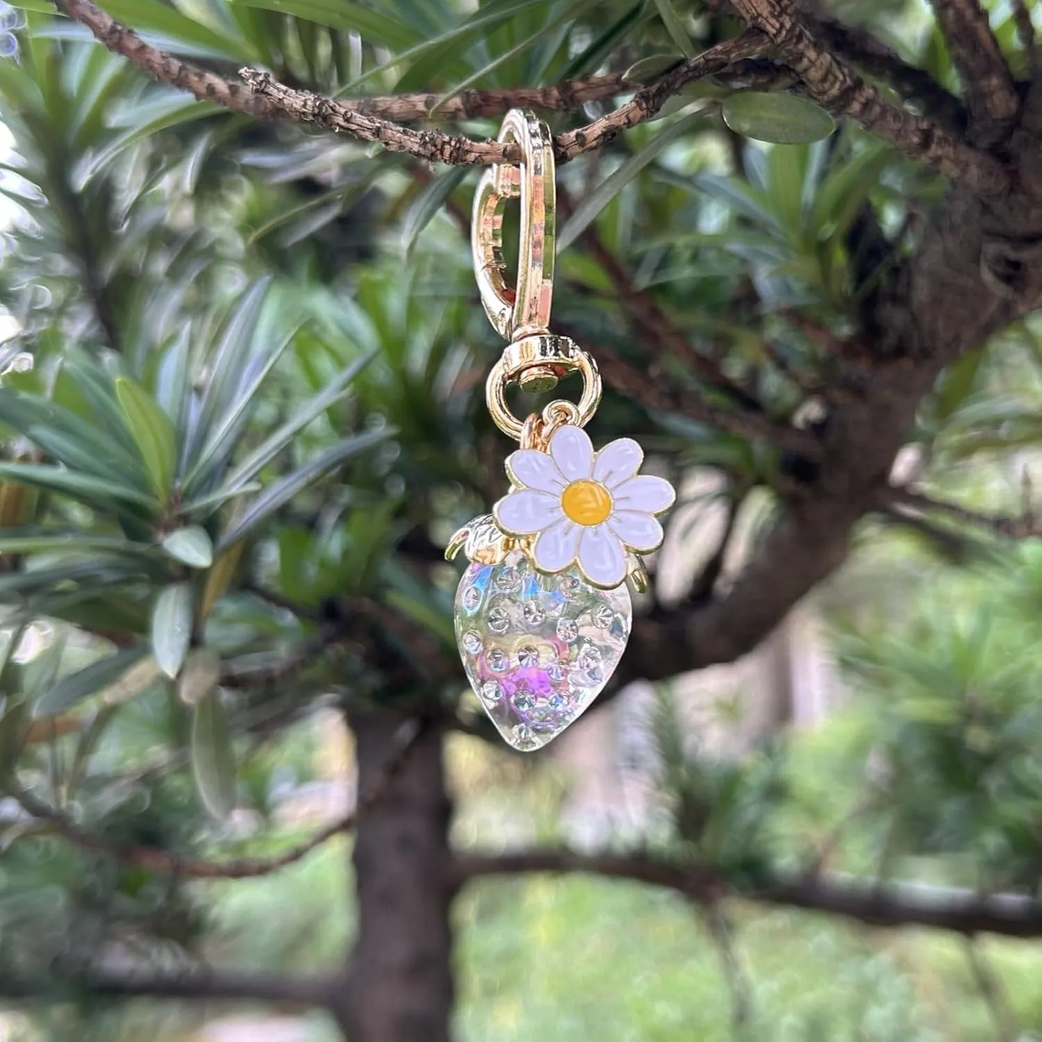 Cute Strawberry Keychain Bag Purse Charms Heart Flower Keychain Accessories for Girls Women Gift