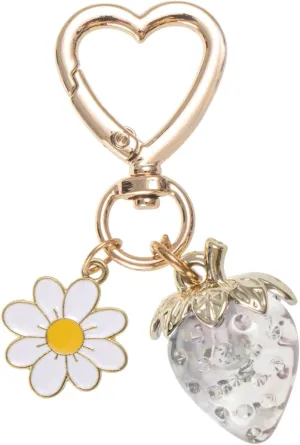 Cute Strawberry Keychain Bag Purse Charms Heart Flower Keychain Accessories for Girls Women Gift