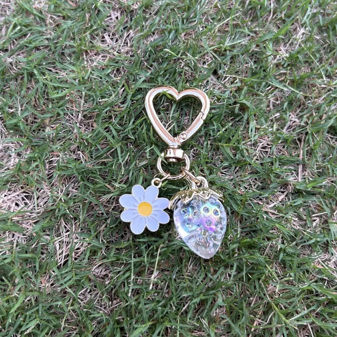 Cute Strawberry Keychain Bag Purse Charms Heart Flower Keychain Accessories for Girls Women Gift