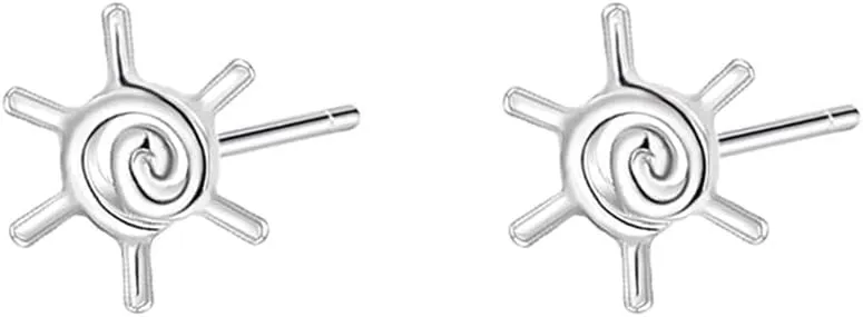 Cute Tiny Sun 925 Sterling Silver Small Stud Earrings for Women Men Minimalist Cartilage Tragus Piercings Studs Hypoallergenic Fashion Jewelry Gifts for Birthday Christmas Daughter 8.8mm