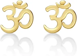 Dainty Om Earrings in 925 Sterling Silver, Cute Om Stud Earrings for Women in Silver, Gold or Rose Gold, Dainty Silver Jewellery for Women