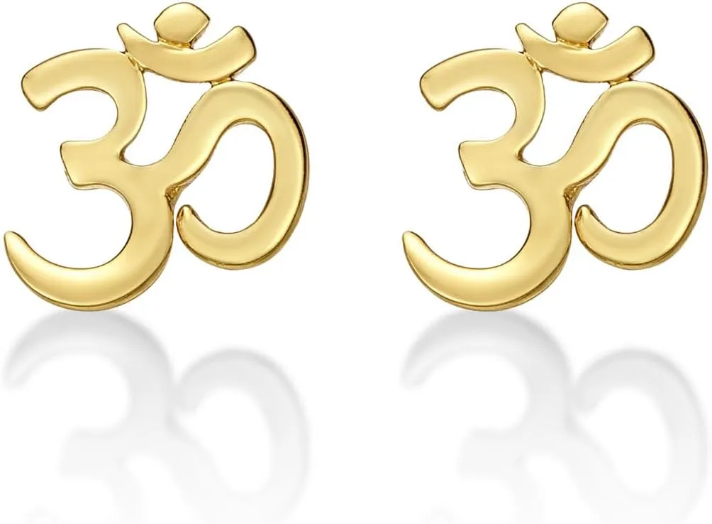 Dainty Om Earrings in 925 Sterling Silver, Cute Om Stud Earrings for Women in Silver, Gold or Rose Gold, Dainty Silver Jewellery for Women