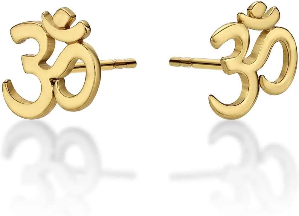 Dainty Om Earrings in 925 Sterling Silver, Cute Om Stud Earrings for Women in Silver, Gold or Rose Gold, Dainty Silver Jewellery for Women