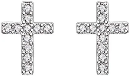 Dainty Small Cross Crystal Stud Earrings Cute Hypoallergenic CZ Tiny Gold Cross Stud Earrings for women