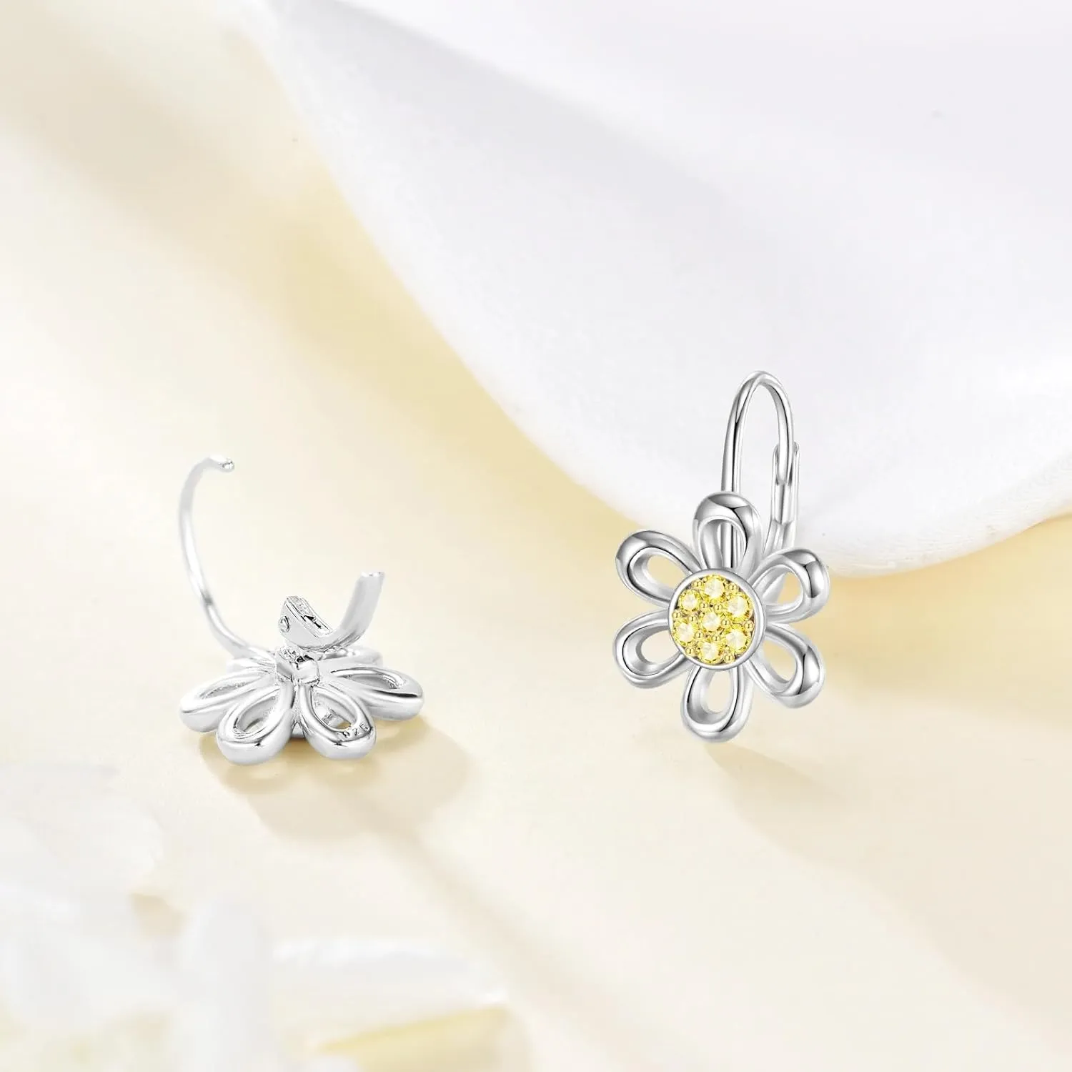 Daisy Earrings Gifts for Women Sterling Silver Flower Leverback Dangle Hoop Jewelry Christmas Gifts