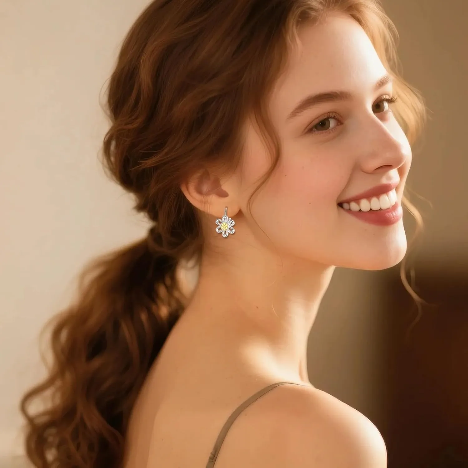 Daisy Earrings Gifts for Women Sterling Silver Flower Leverback Dangle Hoop Jewelry Christmas Gifts