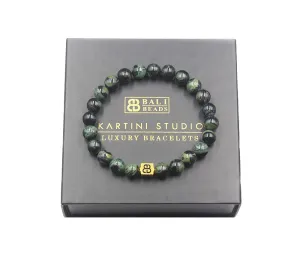 Dark Green Jade and 22 Karat Gold Bracelet, Men's Jade Bracelet, Quality Bead Jewelry for Man