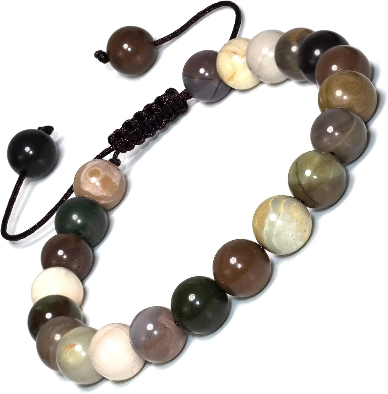 DAZCOLO 8mm Natural Gemstone Adjustable Bracelet, Handmade Unisex Crystal Bracelets for Meditation, Yoga, Spiritual Healing & Positive Energy