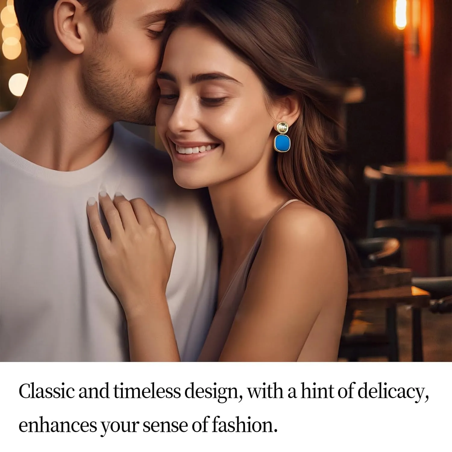 DAZLIME Gold Earrings for Women,14K Square Earrings Handmade Geometry Blue Statement Drop Earrings,Vintage Jewelry for Women,Wedding Guest Hypoallergenic Fashion Jewelry Gift
