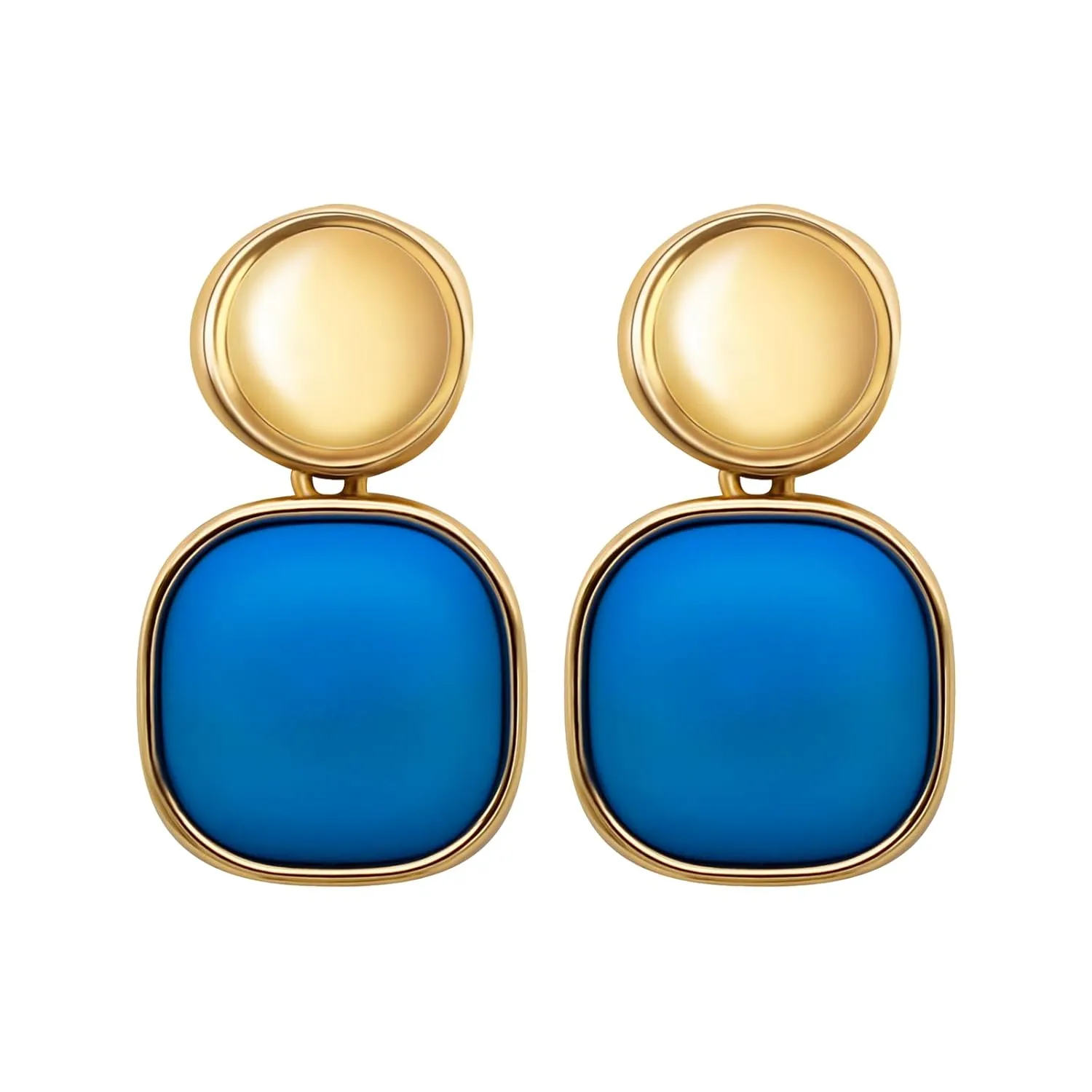 DAZLIME Gold Earrings for Women,14K Square Earrings Handmade Geometry Blue Statement Drop Earrings,Vintage Jewelry for Women,Wedding Guest Hypoallergenic Fashion Jewelry Gift